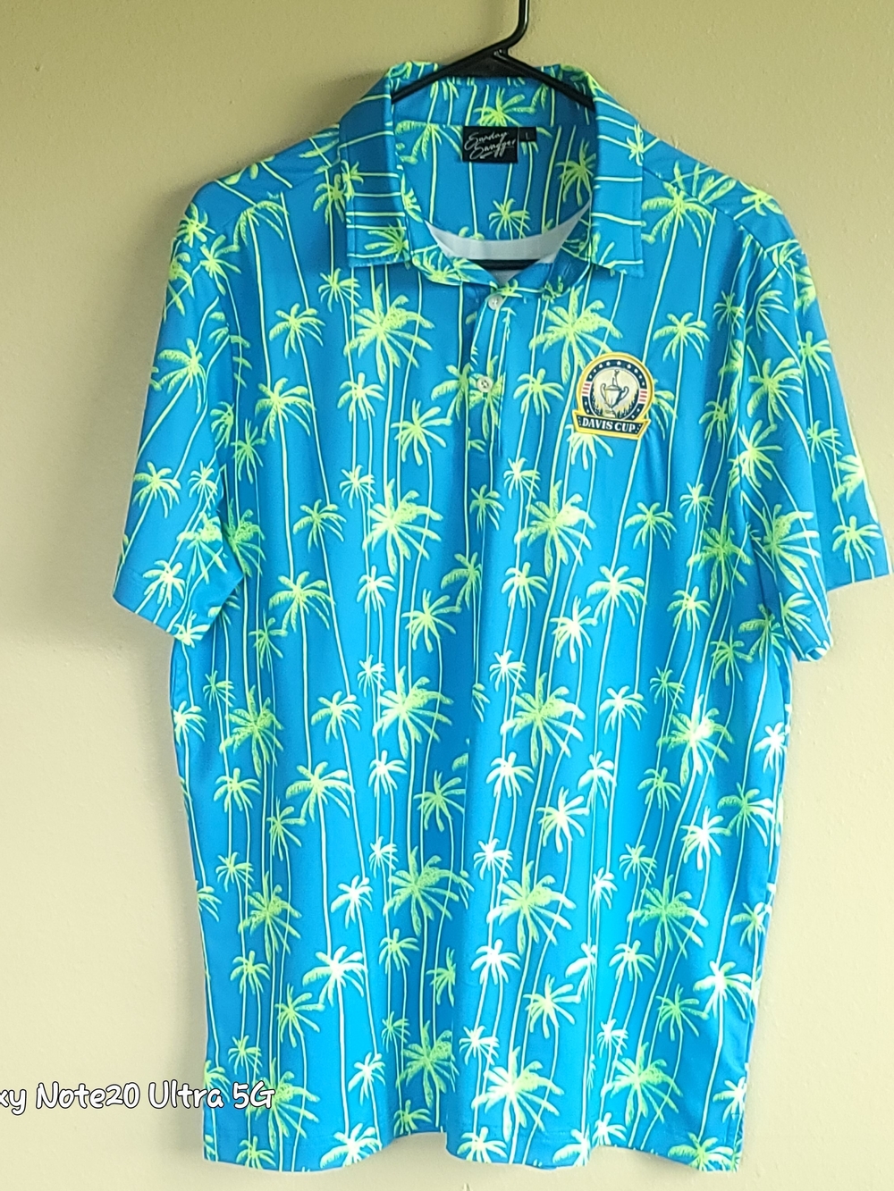 Sunday Swagger Prickly Palms Davis Cup Polo Mens SIZE LARGE Turquoise Neon Lime